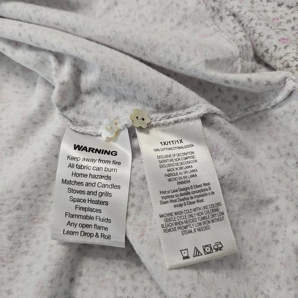 Eileen West Knit Nightgown 1X White Ditsy Floral Cottagecore Victorian LS Cotton